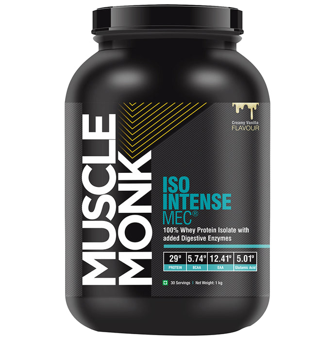 Muscle Monk ISO Intense MEC 100% Whey Protein Isolate with added Digestive Enzymes Creamy Vanilla - Classic Derma