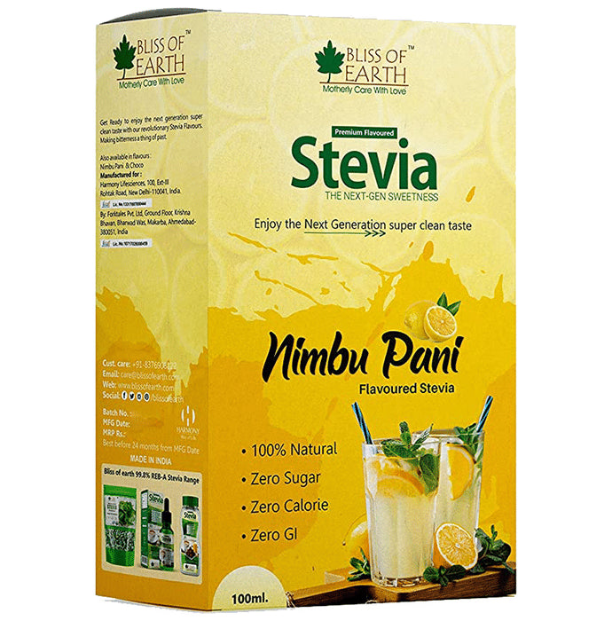 Bliss of Earth Premium Flavoured Stevia The Next-Gen Sweetness Liquid Nimbu Pani - Classic Derma