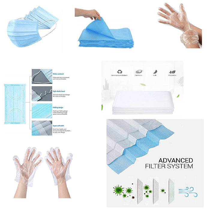 Fine Morning Pharma Covid Isolation or Quarantine Protection Kit (20 Mask, 20 Gloves & 2 Bedsheet) - Classic Derma