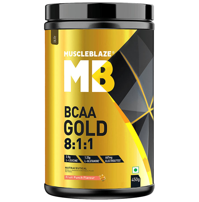 MuscleBlaze Fruit Punch BCAA Gold 8:1:1 with Leucine, Glutamine & Electrolytes | - Classic Derma
