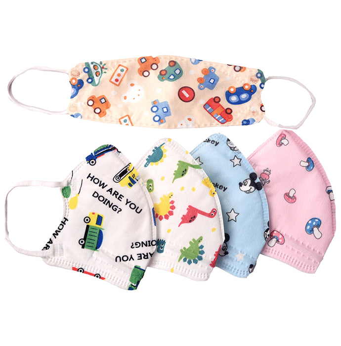 Advind Healthcare Smog Guard N95 Kids Mask without Valve for 4-12 Years Blue Mickey Mouse, Truck Print, Pink Mushroom, Animal Print & Car Print Design - Classic Derma