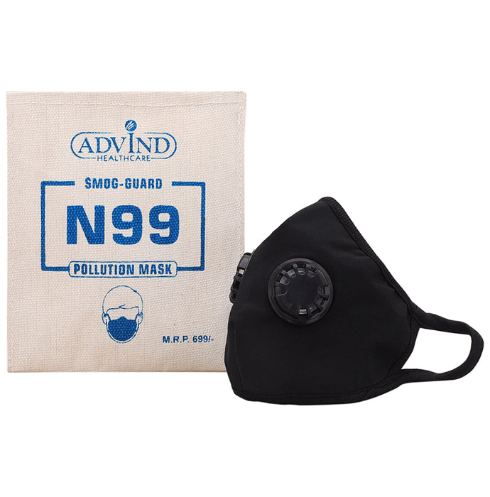 Advind Healthcare Smog Guard N99 Mask with 2 Valve Medium Black - Classic Derma