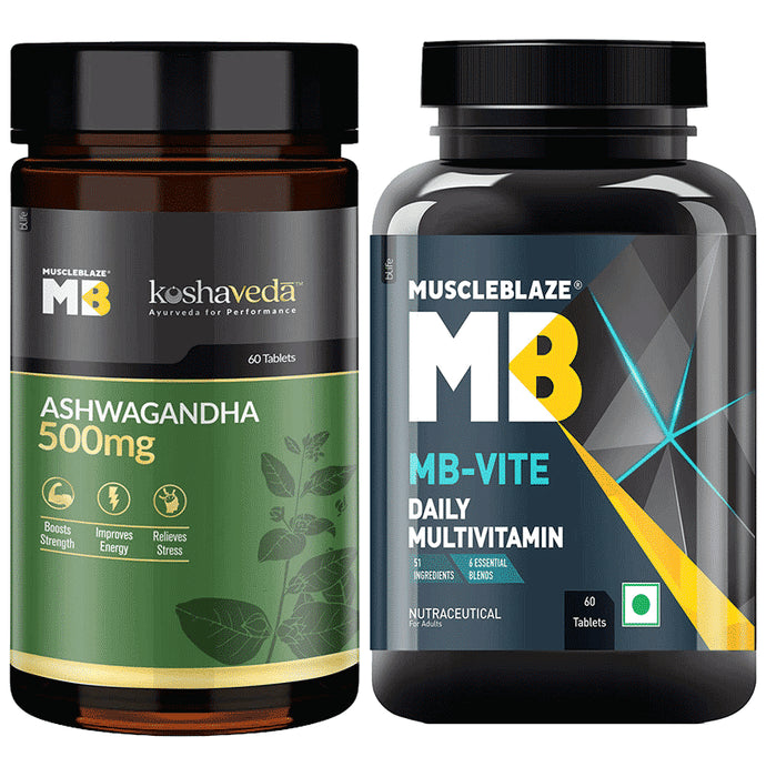 MuscleBlaze MB Combo Pack of Ashwagandha 1000mg Tablet (60) & MB-Vite Multivitamin Tablet (60) - Classic Derma