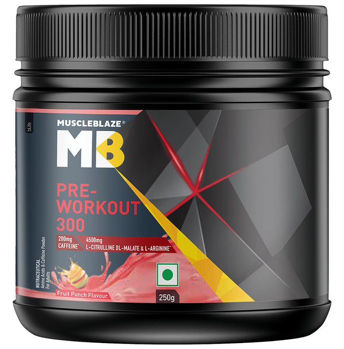 MuscleBlaze MB Pre-Workout 300 | With Citrulline & Arginine | For Energy & Recovery | Fruit Punch Powder - Classic Derma