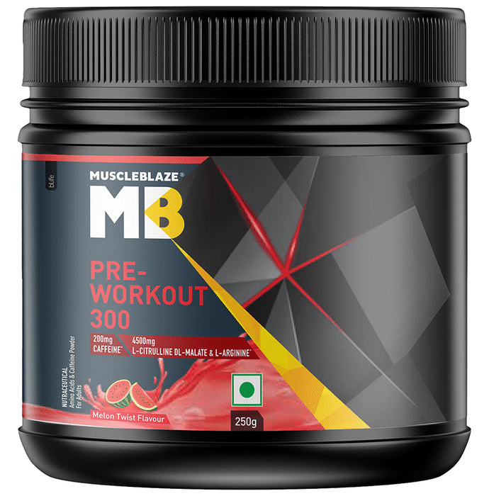 MuscleBlaze MB Pre-Workout 300 | With Citrulline & Arginine | For Energy & Recovery | Melon Twist Powder - Classic Derma