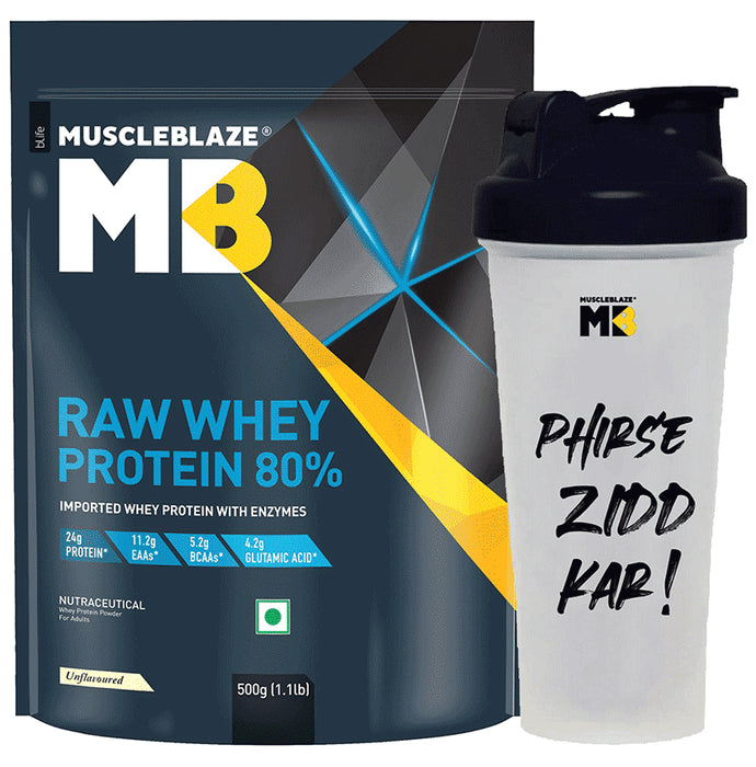 MuscleBlaze Raw Whey Protein | | Light & Clean Protein | Easy to Digest Powder with Shaker 650ml Unflavored - Classic Derma