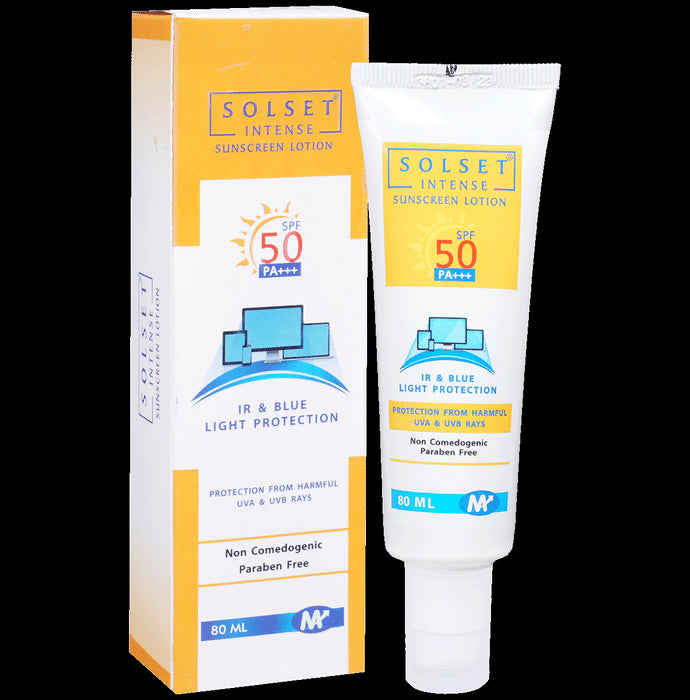Solset Intense Sunscreen Lotion SPF 50 PA+++ | For UVA/UVB, IR & Blue Light Protection | Paraben-Free - Classic Derma