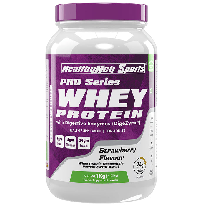 HealthyHey Sports Pro Series Whey Protein Concentrate Powder (WPC 80%) Powder Strawberry - Classic Derma