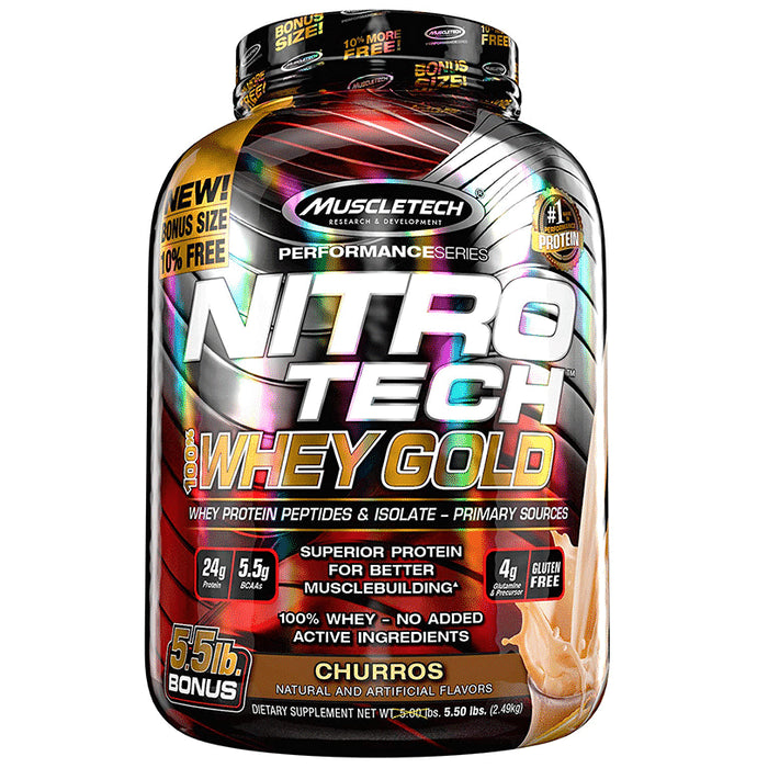 Muscletech Performance Series Nitro Tech 100% Whey Gold Whey Protein Peptides & Isolate Churros - Classic Derma