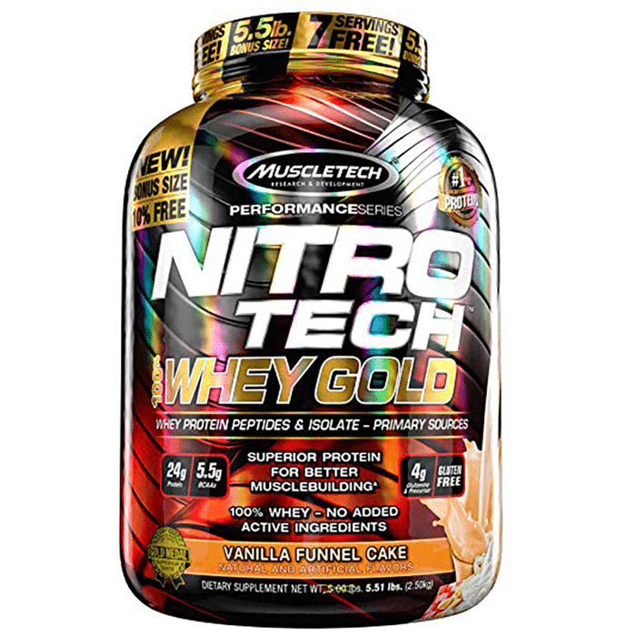 Muscletech Performance Series Nitro Tech 100% Whey Gold Whey Protein Peptides & Isolate Vanilla Cake - Classic Derma