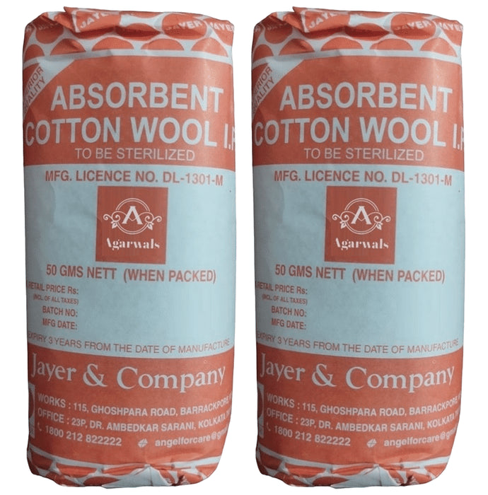 Agarwals Jayer Absorbent Surgical Cotton Wool IP (50gm Each) - Classic Derma