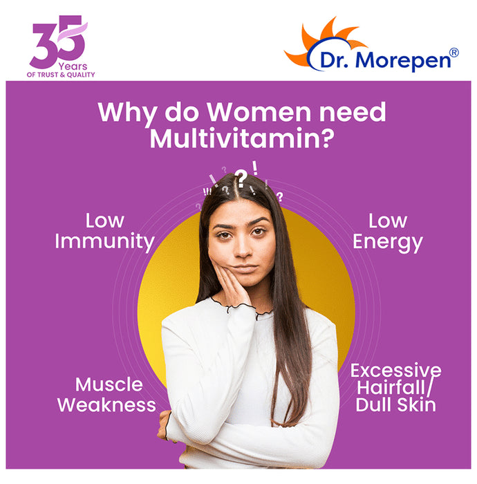 Dr. Morepen Multi Vitamin for Women | With Glutathione, Biotin & Antioxidants for Bones, Immunity & Skin | Tablet