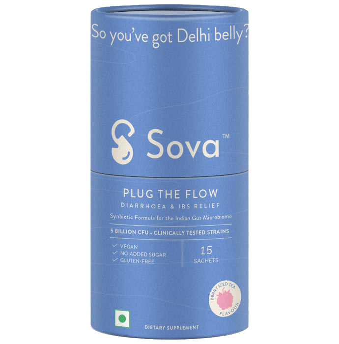 Sova Plug The Flow Sachet for Diarrhoea & Upset Stomach (1gm Each) Berry Iced Tea - Classic Derma