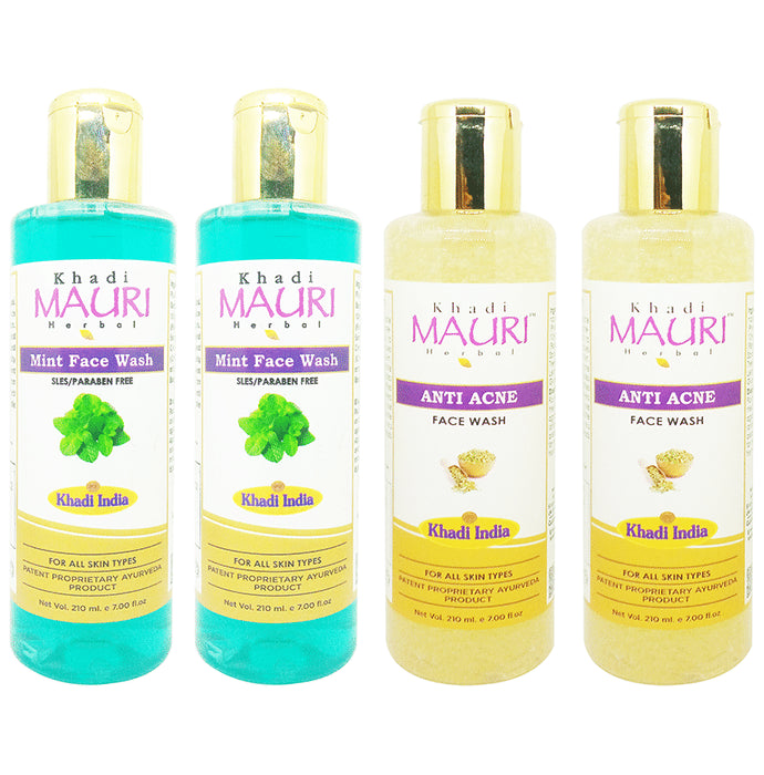 Khadi Mauri Herbal Combo Pack of Anti Acne & Mint Face Wash (210 ml Each) - Classic Derma