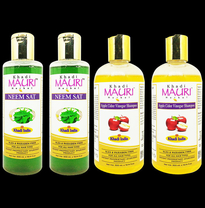 Khadi Mauri Herbal Combo Pack of Neem Sat & Apple Cider Vinegar Shampoo (300ml Each) - Classic Derma