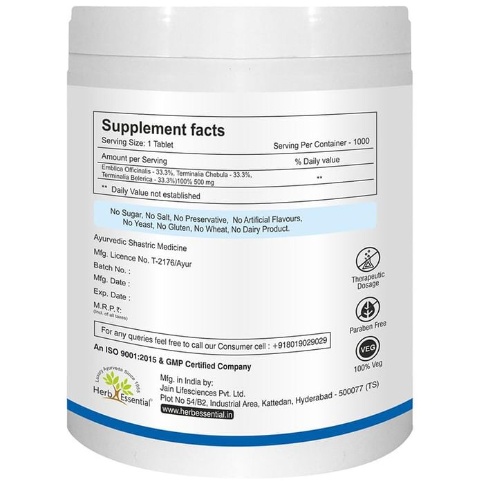 Herb Essential Triphala (Emblica Officinalis, Terminalia Chebula, Terminalia Belerica) Tablet