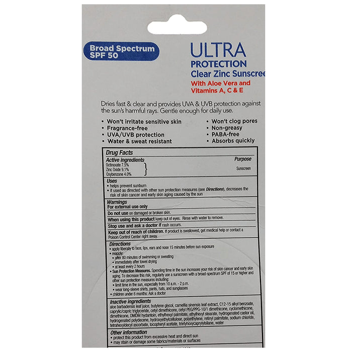 Equate SPF 50 Ultra Protection Clear Zinc Sunscreen Cream