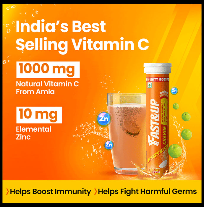 Fast&Up Charge with Natural Vitamin C from Amla & Zinc | Flavour Effervescent Tablet Orange