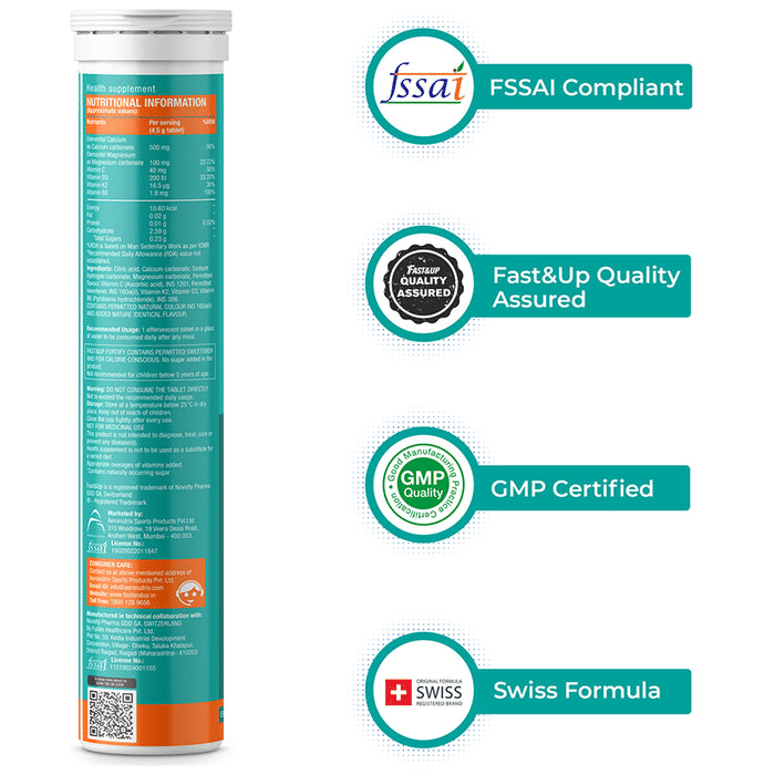 Fast&Up Fortify Calcium + D3 + K2 + Magensium Effervescent Tablet Orange