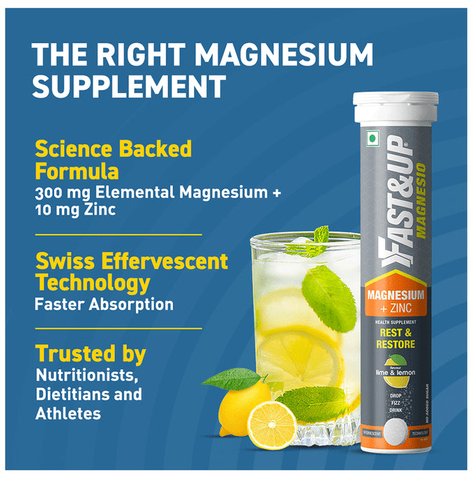 Fast&Up Magnesio with Magnesium & Zinc for Muscle Health | Flavour Lemon and Lime Effervescent Tablet
