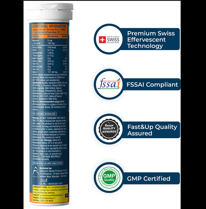 Fast&Up Melatonin 5mg + L-Theanine Effervescent Tablet Strawberry