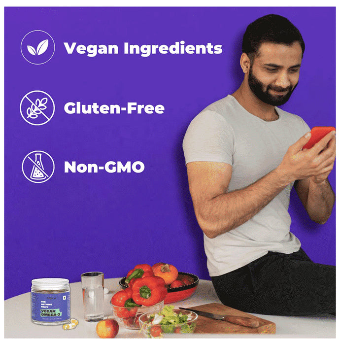 RawRX Vegan Omega 3 Fatty Acid Capsule | 280 mg EPA + DHA + ALA Formula for Heart, Hair & Joints