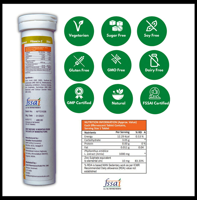 Fitzzi Amla Extract 1000mg, Vitamin C & Zinc Effervescent Tablet