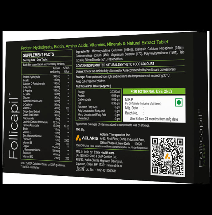 Follicapil Advance Hair Regrowth | With Protein, Biotin, Vitamins & Minerals | Tablet