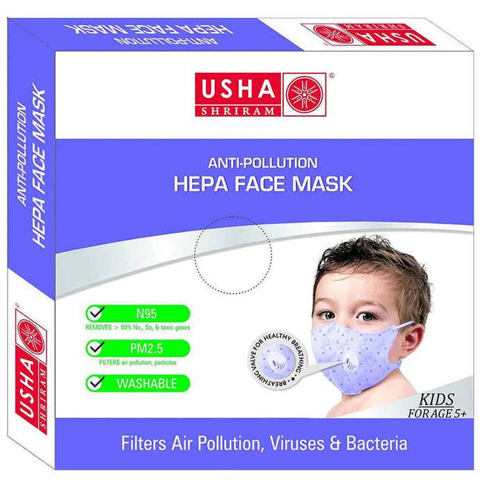 Usha Shriram N95 Anti Pollution HEPA Face Mask for Kids - Classic Derma