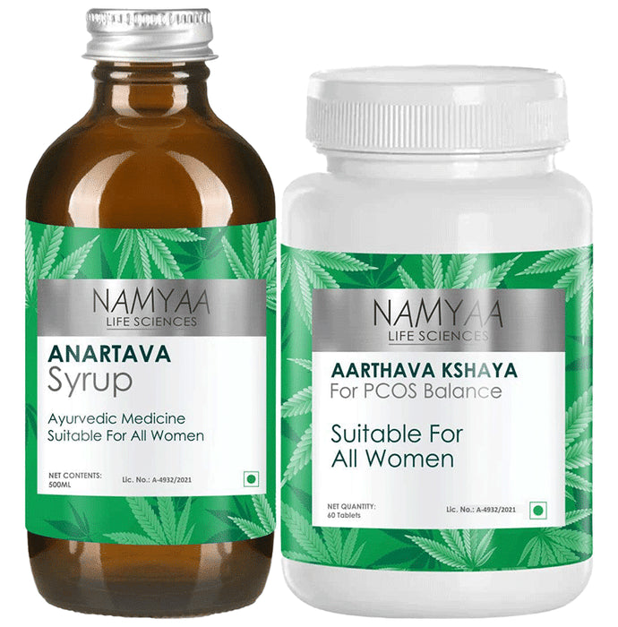 Namyaa Combo Pack of Anartava Syrup (500ml) & Aarthava Kshaya Tablets (60 Each) for PCOS Balanace - Classic Derma