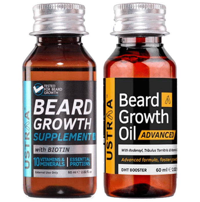 Ustraa Combo Pack of Beard Growth Supplement & Beard Growth Oil Advanced (60ml Each) - Classic Derma
