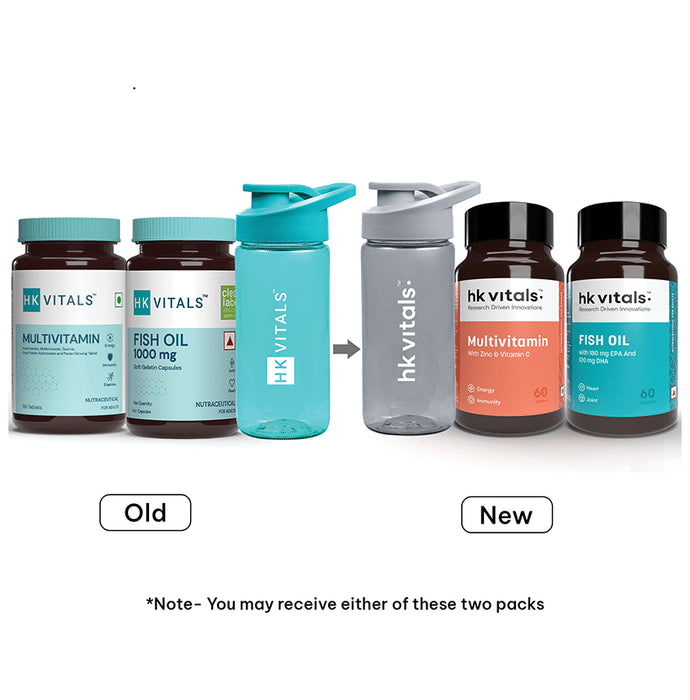 Healthkart Combo Pack of Multivitamin Film Coated Tablet & Fish Oil 1000mg Soft Gelatin Capsule (60 Each) with Sipper