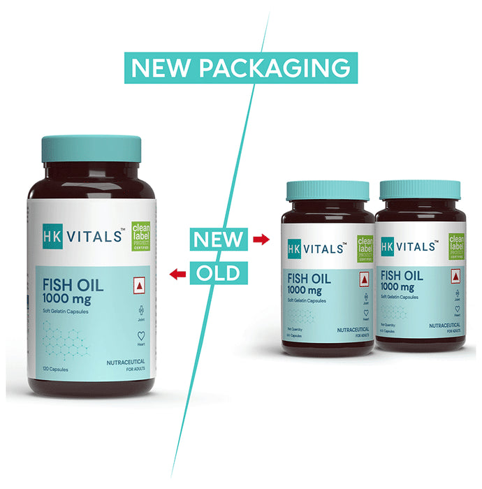 Healthkart HK Vitals Fish Oil with 1000mg Omega 3 | Soft Gelatin Capsule for Brain, Heart & Joints