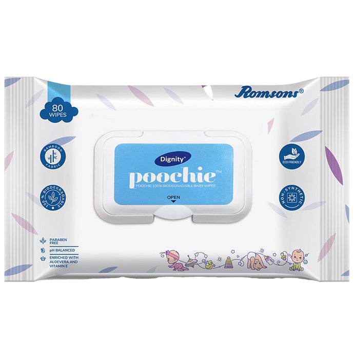 Dignity Poochie 100% Biodegradable Baby Wipes (80 Each) - Classic Derma