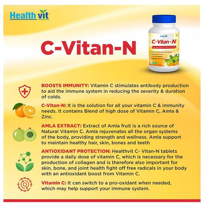 HealthVit C-Vitan-N Natural Vitamin C and Zinc 1000mg Tablet