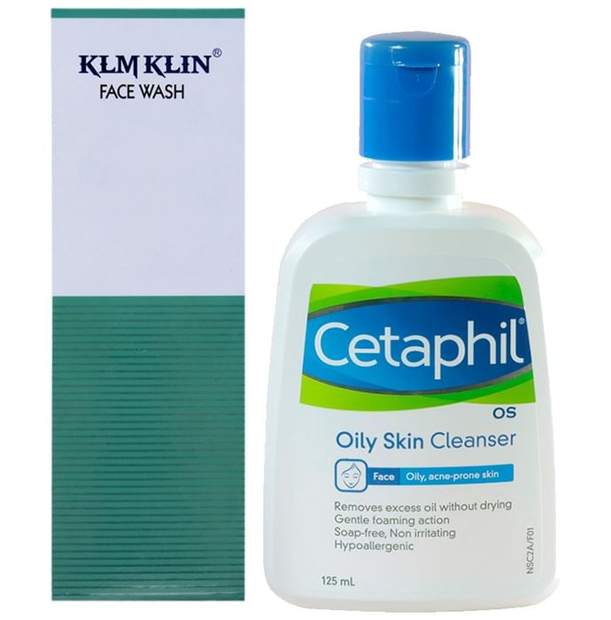 Acne Care Combo of Cetaphil Oily Skin Cleanser 125ml and Klm Klin Face Wash 100ml - Classic Derma