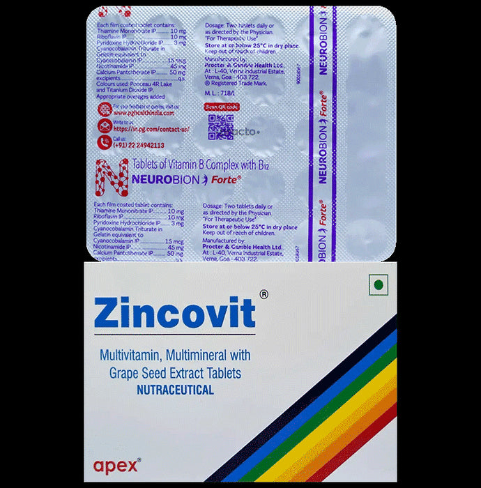 Combo Pack of Neurobion Forte Tablet (30) & Zincovit Tablet (15) - Classic Derma