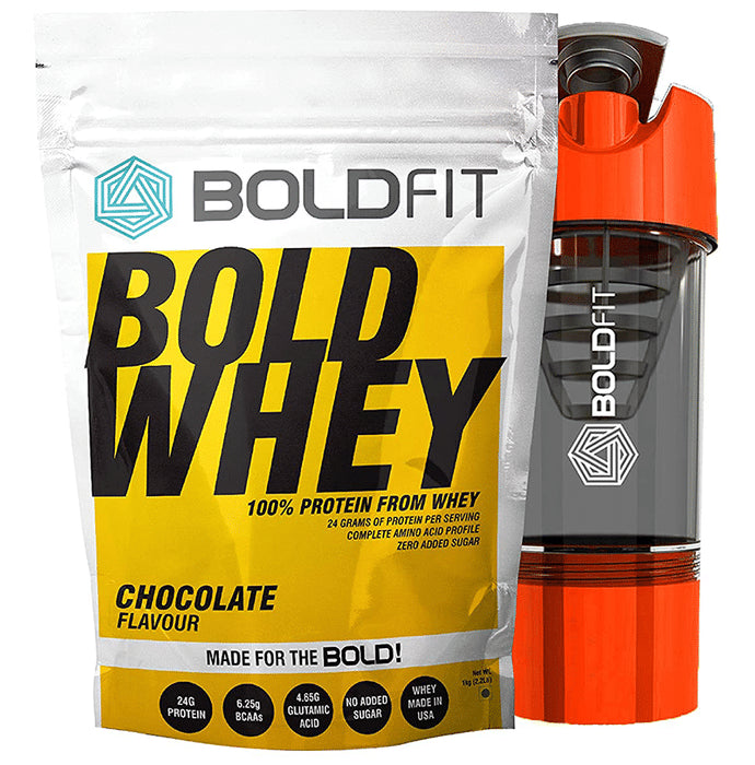 Boldfit Bold Whey 100% Grass Fed Whey with Cyclone Shaker Free Chocolate - Classic Derma