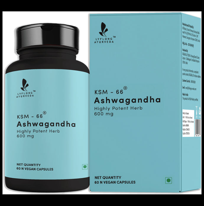 Lyflong Ayurveda KSM 66 Ashwagandha 600mg Vegan Capsule (60 Each) - Classic Derma