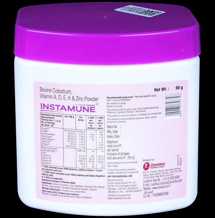 Instamune Powder with Bovine Colostrum, Vitamin A, D, E, K & Zinc