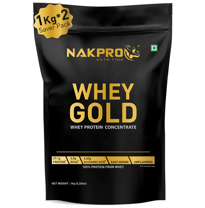 Nakpro Nutrition Whey Gold Whey Active Concentrate Powder (1kg Each) Unflavored - Classic Derma