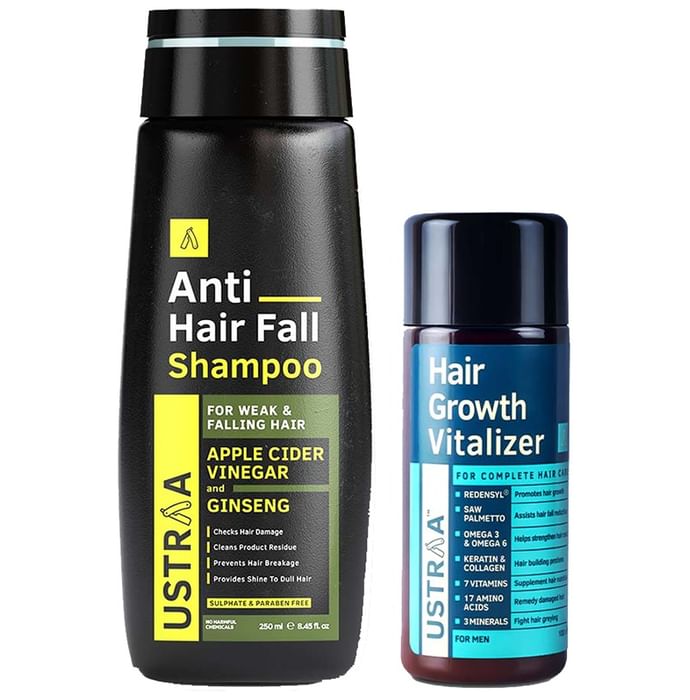 Ustraa Combo Pack of Anti Hair Fall Shampoo 250ml & Hair Growth Vitalizer 100ml - Classic Derma