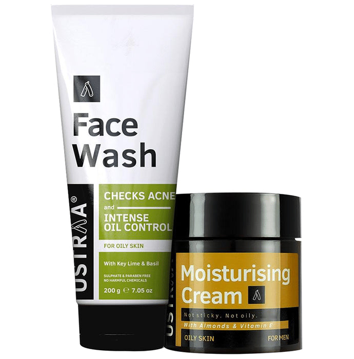 Ustraa Oil Control Pack (Face Wash Oily Skin 200gm & Moisturising Cream Oily Skin 100gm) - Classic Derma