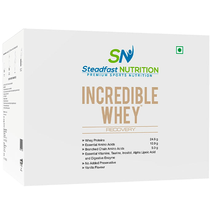Steadfast Nutrition Incredible Whey Recovery Sachet (35gm Each) Vanilla - Classic Derma