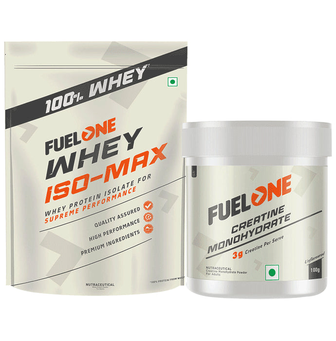 Fuel One Combo Pack of Iso-Max Whey Protein Isolate 31gm (1kg) & Creatine Monohydrate (100gm) - Classic Derma