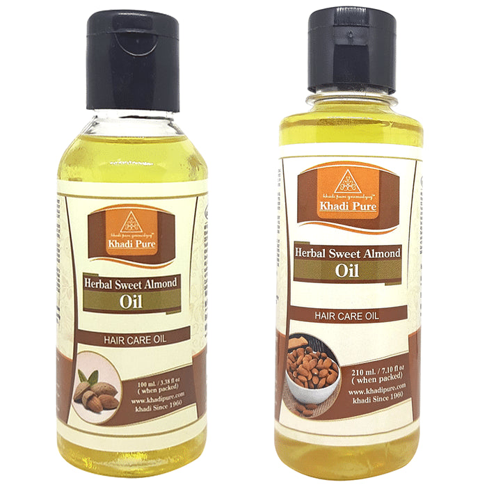 Khadi Pure Combo Pack of Herbal Sweet Almond Oil & Herbal Sweet Almond Oil (210ml Each) - Classic Derma