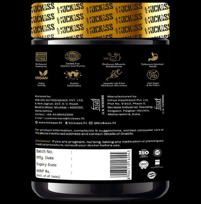 Kickass 100% Raw L-Glutamine 5000mg Powder Unflavored