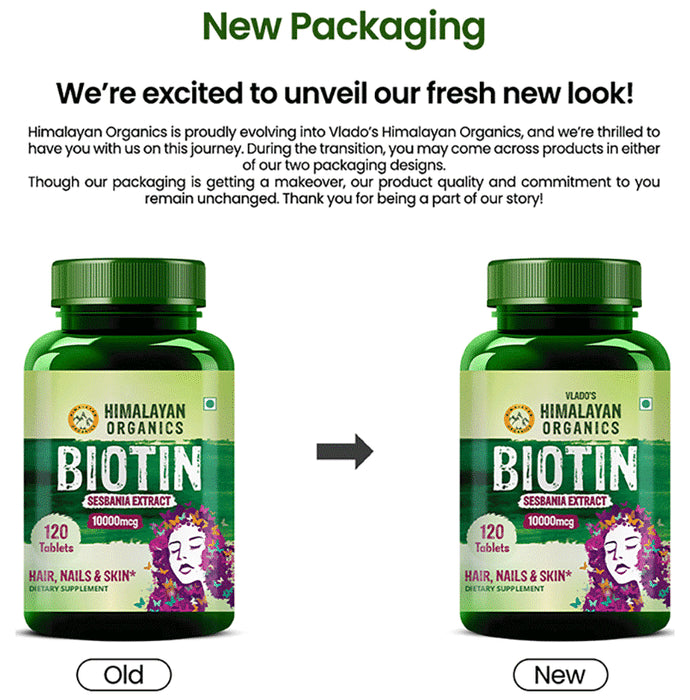 Himalayan Organics Biotin 10000mcg for Nails, Hair & Skin Health | Tablet
