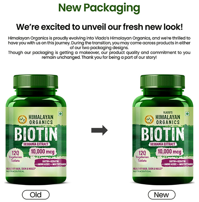 Himalayan Organics Biotin 10000mcg | With Keratin, Amino Acids & Multivitamin for Healthy Hair, Skin & Nails | Veg Tablet