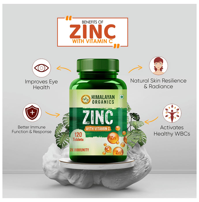Himalayan Organics Zinc with Vitamin C Tablet for Skin Health, Immunity & Antioxidant Support
